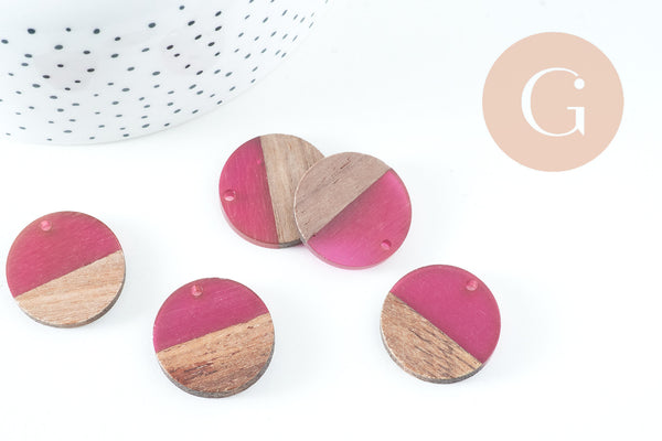 pendentif disque bois résine prune,bois naturel,perles bois,Perle géométrique,perle ronde,perle ronde bois,25mm,x5 G4639