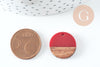 pendentif disque bois résine rouge 18mm, création bijoux bois, x5 G0332