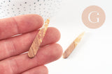 pendentif goutte bois résine feuille d'or 44mm, bois naturel,création bijoux bois,x2,G2518