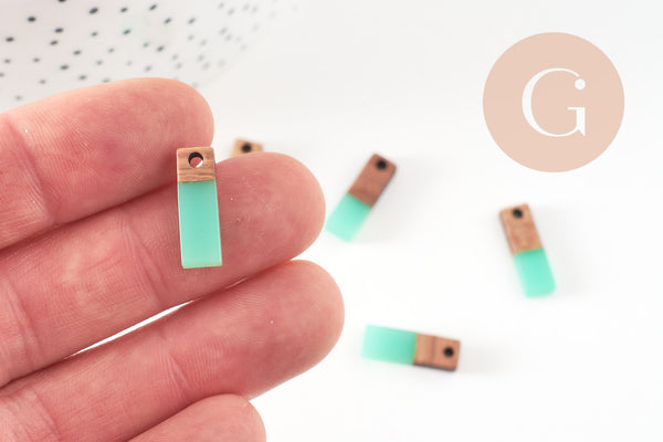 pendentif goutte bois résine rectangle bleu, bois naturel,perle bois, Perle géométrique,création bijoux bois,17mm,x5, G2618
