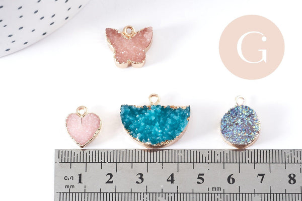 pendentif imitation pierre résine druzzy pierre lune 14-26mm, un pendentif pour création bijoux pierre, x1 (G5911)