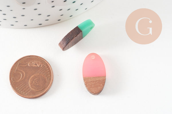 pendentif ovale bois résine 20mm, bois naturel, perles bois, Perles géométriques,perle ovale,perle ronde bois création bijoux bois, x5 G1465