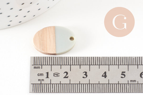 pendentif ovale bois résine gris, perle bois naturel, Perle géométrique,perle création bijoux bois,23mm,x5 G7529