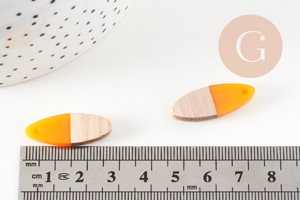 pendentif ovale bois résine jaune, bois naturel,perle bois, Perle géométrique,perle ovale,création bijoux bois,28mm, x5 G1524