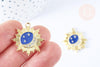 pendentif soleil lune étoiles bleu zamac doré 18k cristal zircon 26mm, x1 (G6682)