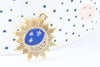 pendentif soleil lune étoiles bleu zamac doré 18k cristal zircon 26mm, x1 (G6682)