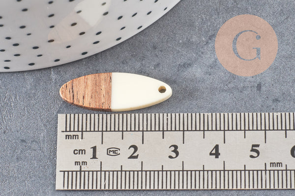 pendentifs ovale bois résine blanche 28mm, création bijoux bois, x5 G1525