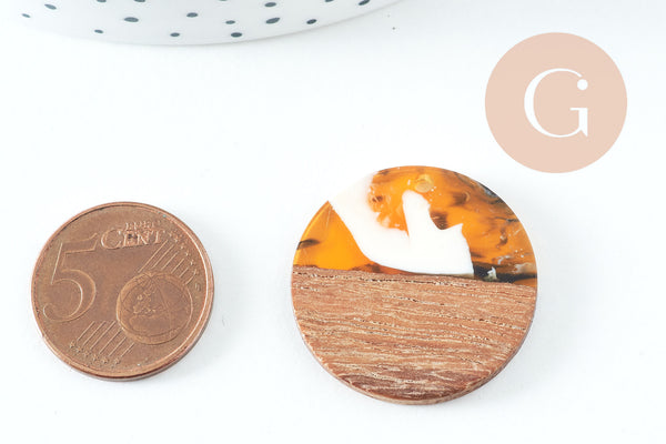 perle disque bois résine multicolore 28mm,création bijoux bois x2 (G5578)