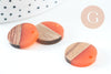 perle disque bois résine orange corail 18mm,création bijoux bois x5, G3153