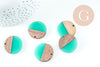 perle disque bois résine turquoise 28mm, création bijoux bois x5 G7518