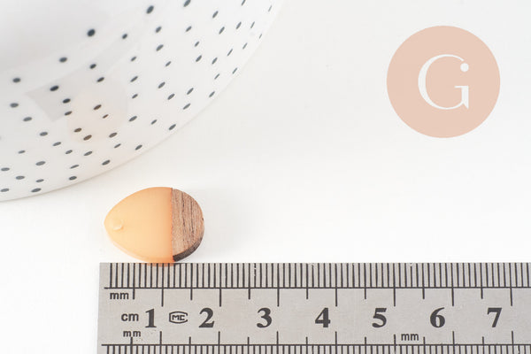 perle goutte bois résine beige 17.5mm, création bijoux bois x5 G2055