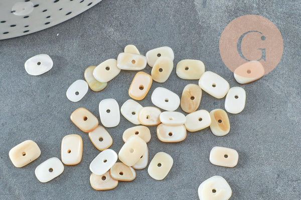 perle plate ovale nacre blanche naturelle 7-10mm, perle coquillage ivoire naturels, x 20gr G5847