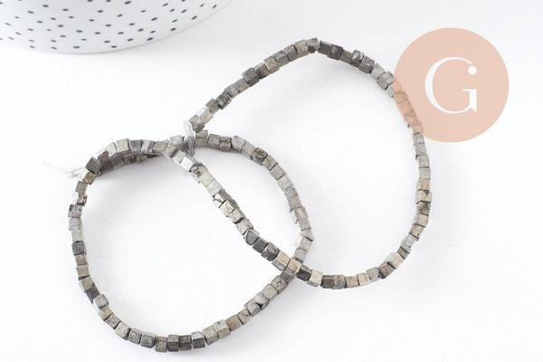 perle pyrite carrée , pyrite naturelle,pierre pyrite ,3mm,x1 fil de 120 perles (G2786)