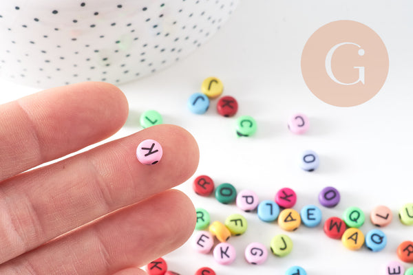 perle ronde Lettre Alphabet plastique multicolore,perle plastique,création bracelet mots, x10Gr (G1970)