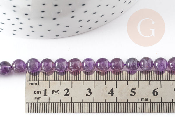 perle ronde amethyste violette naturelle 6mm, perles pour bijoux en pierre naturelle, x1 fil de 38cm (G1559)