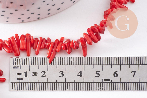 perles bambou de mer teinté imitation corail rouge 4-20mm,perle en coquillage naturel, x1 fil de 38cm (G4709)