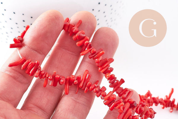 perles bambou de mer teinté imitation corail rouge 4-20mm,perle en coquillage naturel, x1 fil de 38cm (G4709)