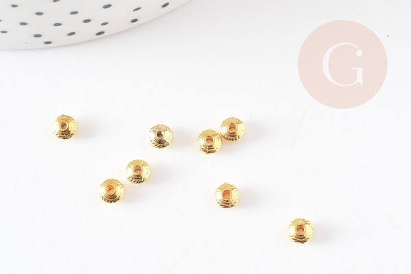 Perles intercalaires rondelles gravées zamac doré 6mm, x50 (8.10gr) (G0181)
