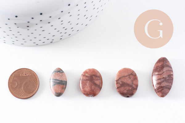 perles ovales jaspe sésame zébré naturel marron, x5 (G4896)