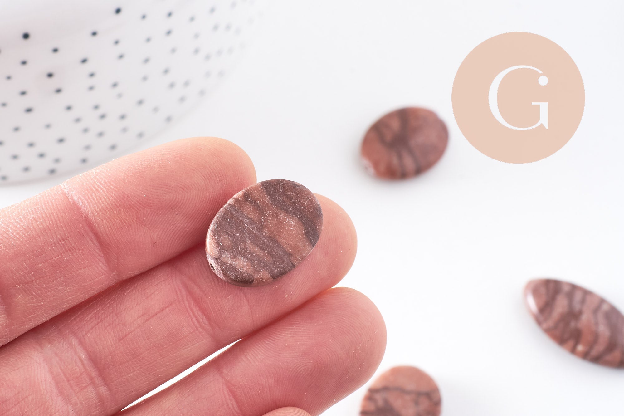 perles ovales jaspe sésame zébré naturel marron, x5 (G4896)