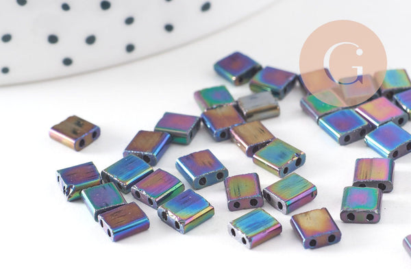 perles rocaille carré verre rectangle arc-en-ciel plaqué 4.5mm, x50 (4.8GR) (G5486)