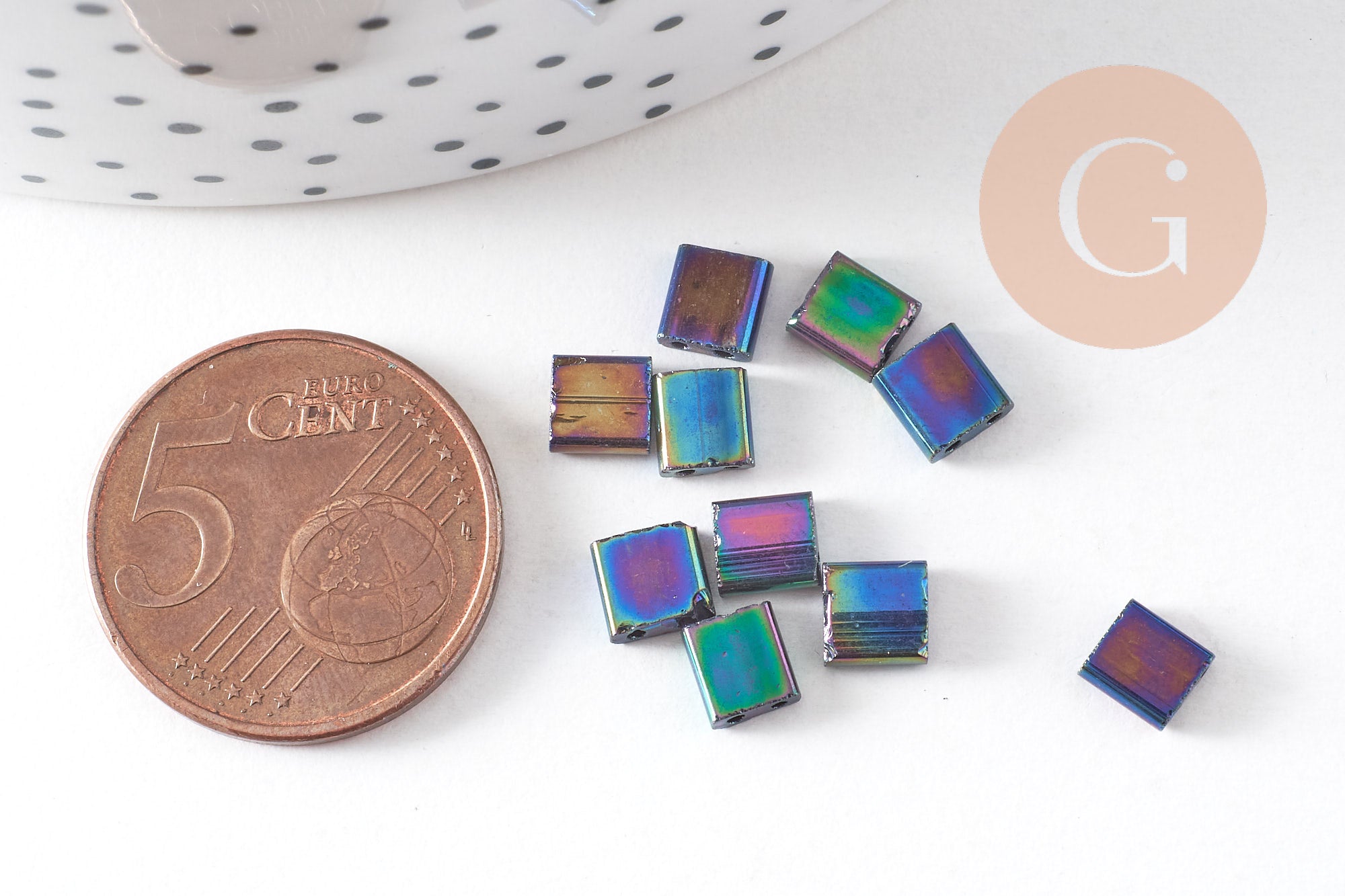 perles rocaille carré verre rectangle arc-en-ciel plaqué 4.5mm, x50 (4.8GR) (G5486)