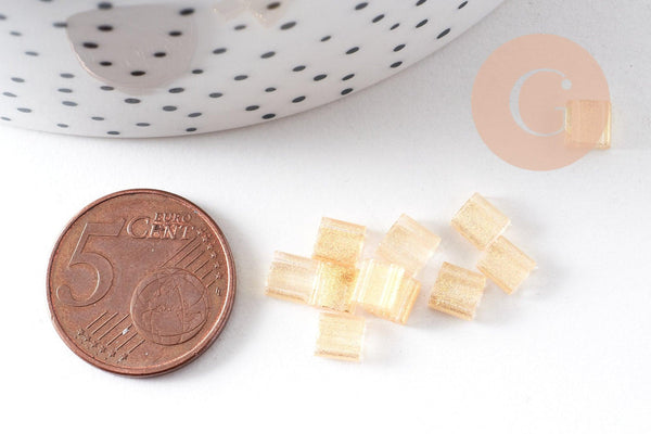 perles rocaille carré verre rectangle or nacré, perle carré création bracelet, perle tila,4.5mm,2 trous, x50 (4.8 GR) (G4453)