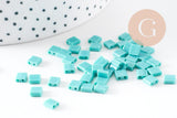 perles rocaille carré verre rectangle vert, perle carré création bracelet, perle tila,4.5mm,2 trous, x50 (4.8GR)(G5480)