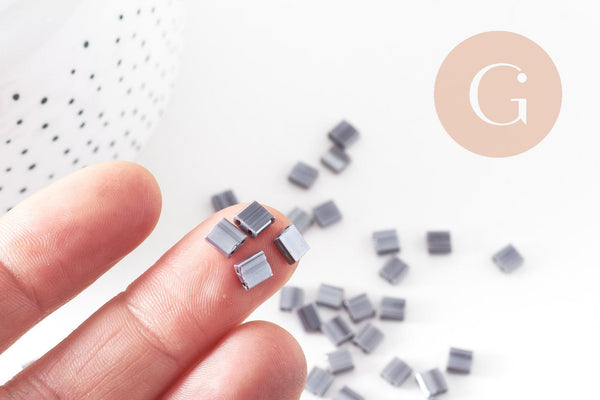 perles rocaille carré verre rectangle violet irisé opaque, perle carré création bracelet, perle tila,4.5mm,2 trous, x50 (4.8GR)(G6311)