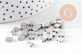 perles rocaille verre rectangle plaqué Argent, perle carré création bracelet, perle tila,4.5mm,2 trous, x50 (4.8Gr) (G5487)