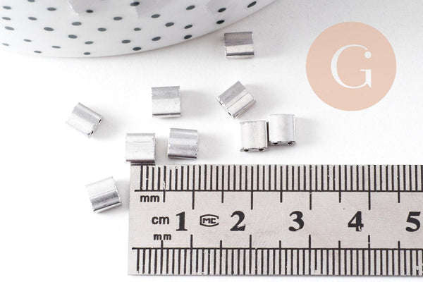 perles rocaille verre rectangle plaqué Argent, perle carré création bracelet, perle tila,4.5mm,2 trous, x50 (4.8Gr) (G5487)