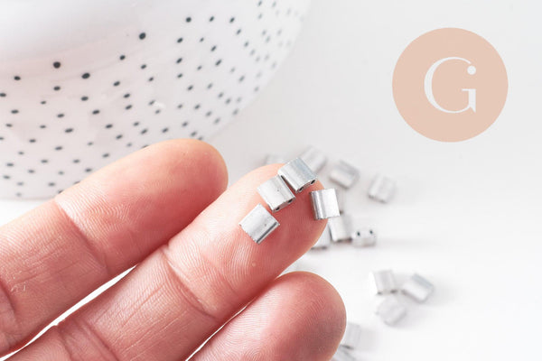 perles rocaille verre rectangle plaqué Argent, perle carré création bracelet, perle tila,4.5mm,2 trous, x50 (4.8Gr) (G5487)