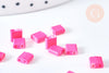 perles rocaille verre rectangle rose fluorescent, perle carré création bracelet, perle tila,4.5mm,2 trous, x50 (4.8 GR) (G6960)