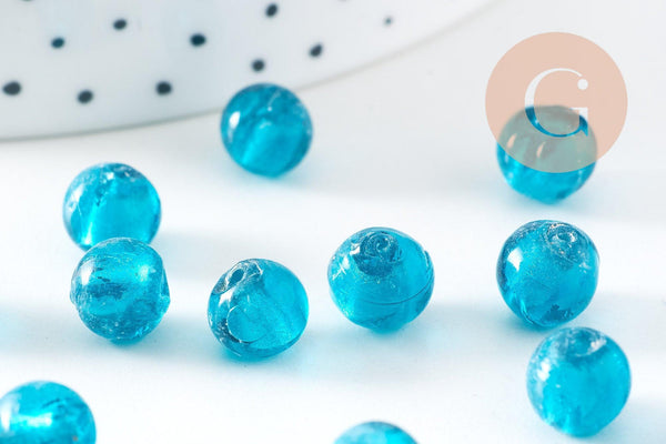 Perles rondes verre Murano verte argent 8mm, x20 (G0913)