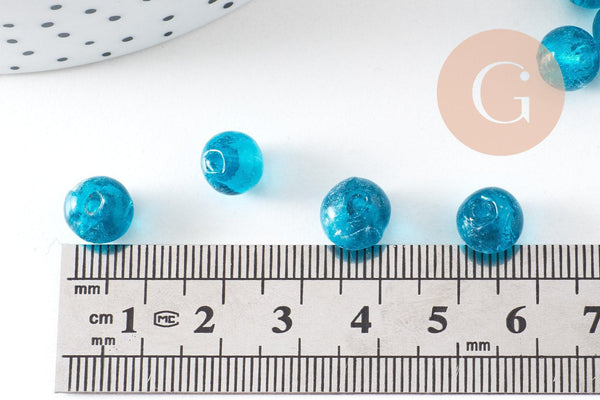 Perles rondes verre Murano verte argent 8mm, x20 (G0913)