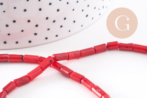 perles tube corail en bambou de mer (imitation corail), corail teinté, 13mm, x1, le fil de 41cm (G3780)