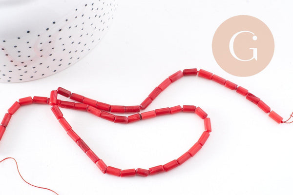 perles tube corail en bambou de mer (imitation corail), corail teinté, 13mm, x1, le fil de 41cm (G3780)