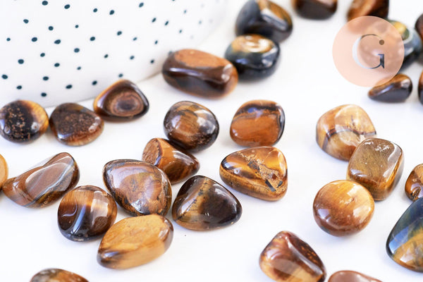 pierre oeil de tigre naturelle roulée 12-28mm,litotherapie,oeil de tigre naturel, x20gr (G6130)