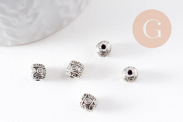 rondelle ovale gravée argent vieilli,perles dorées, sans nickel,perle intercalaire,6mm x 10 (G2060)