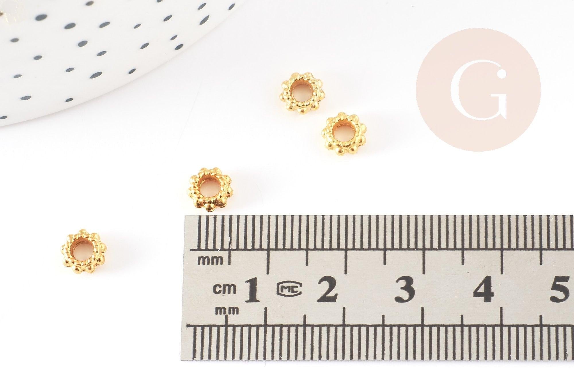 rondelles fleurs laiton doré 6mm, perles dorées, perles intercalaires, x50 (G5650)