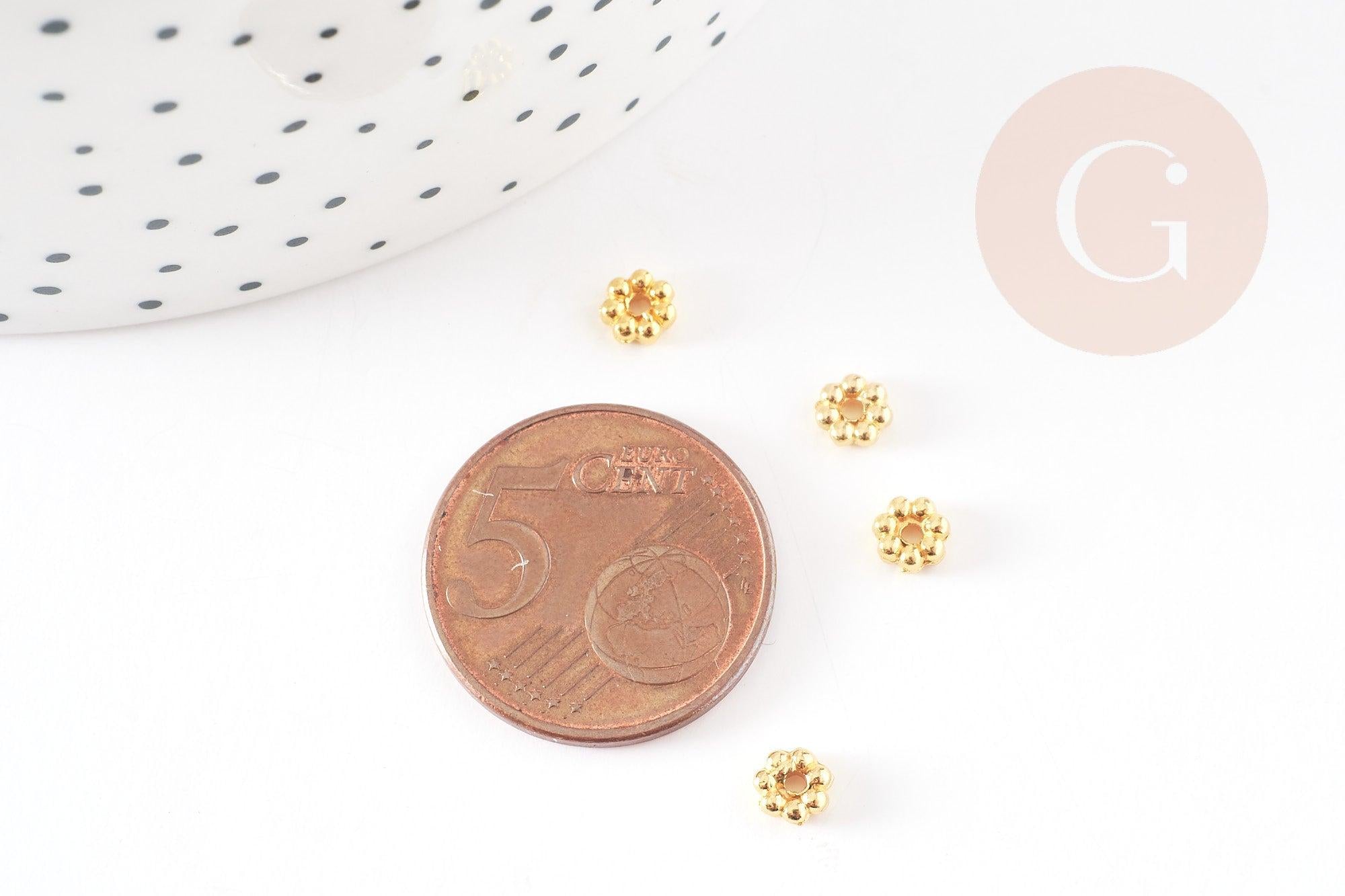 rondelles fleurs laiton doré, perles dorées, création bijoux, perles intercalaires, 4.5mm, x50 G5600