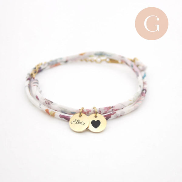 Bracelet Personnalisé en cordon liberty, breloque nacre & acier inoxydable 304, x1 (ADN11) (G11102)