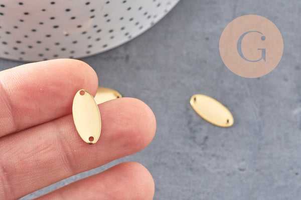 Pendentif connecteur ovale acier 201 inoxydable doré 16.5mm, x5 VALIDE