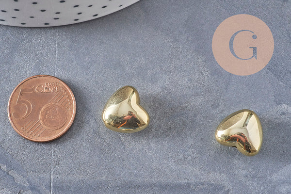 Cuentas de plástico con forma de corazón abovedadas bañadas en oro, 13 x 15 mm, x10 VÁLIDAS