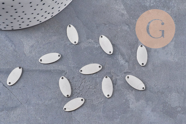 Pendentif connecteur ovale acier 201 inoxydable platine 17mm, x5 VALIDE