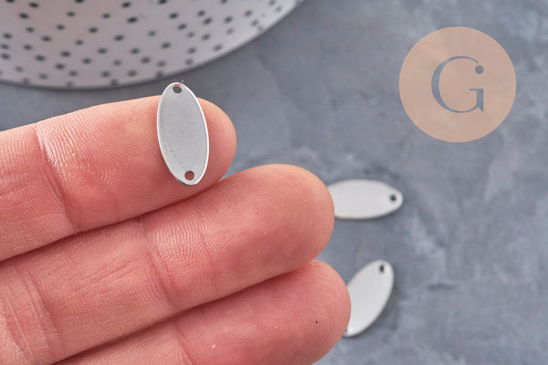 Pendentif connecteur ovale acier 201 inoxydable platine 17mm, x5 VALIDE