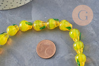 Perles Poire fruit verre tchèque artisanal 14mm, x1 fil de 28cm (G11021)