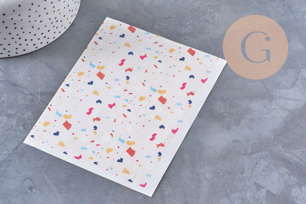Feuille de transfert polymère – Motif Terrazzo fond rose clair 14x10 cm, x1 (G11031)