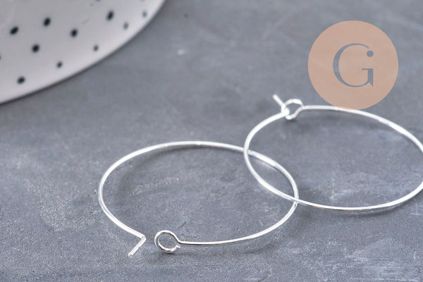 Anneaux créoles acier inoxydable 316 argenté 30mm, x20 (G11003)