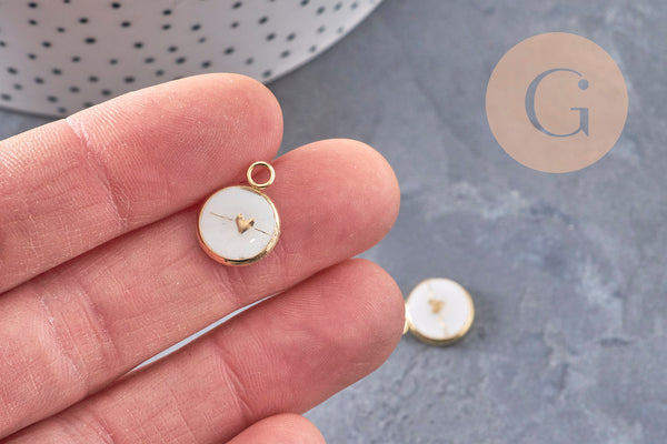 Pendentif rond petit coeur acier 304 inoxydable doré ip 8mm, x1 (G11016)